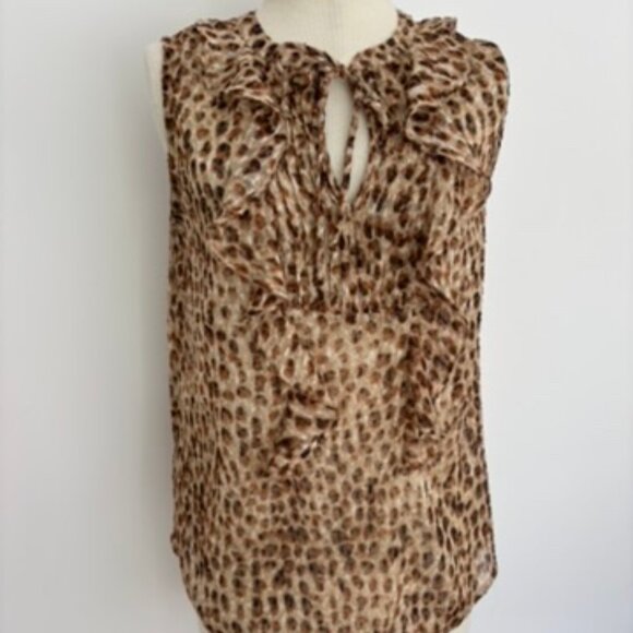 Loft Sheer Leopard print petite ruffle blouse - Picture 1 of 9